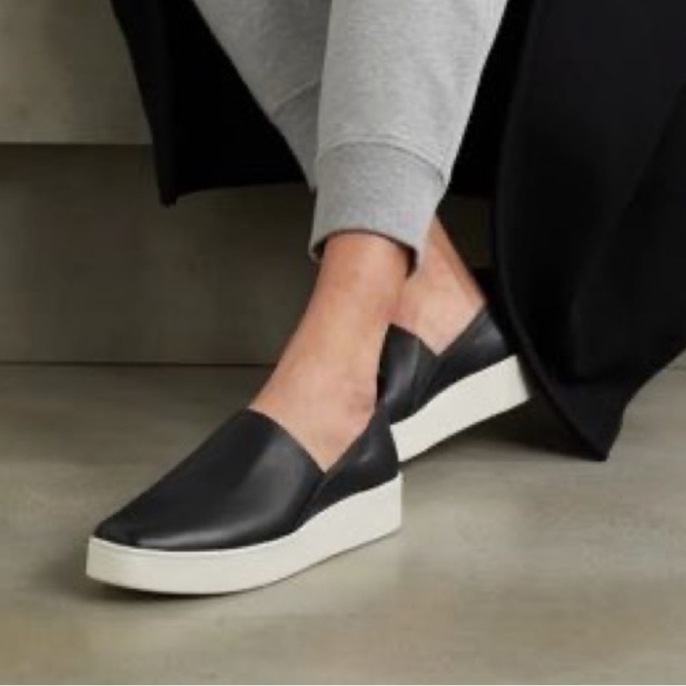 Vince Black Leather Platform Loafers